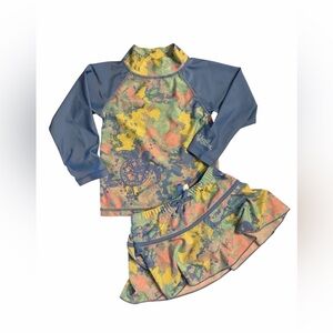 UV Skinz Girls' Long Sleeve Rashguard Set with Skort - Blue & Multi Splash